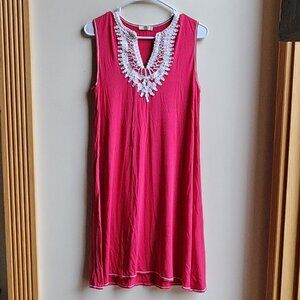 Max Studio Hot Pink V-Neck Sleeveless Dress With White Lace Size Small